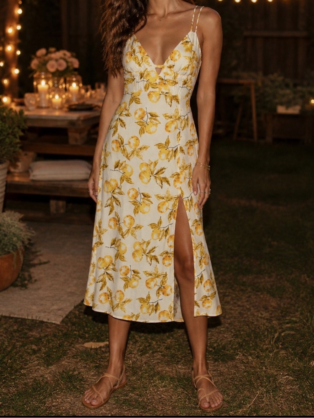 Urban Outfitters First Sight linen lemon midi dress women’s small